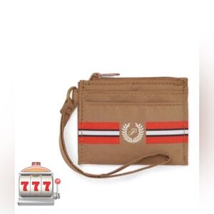 NWT PINK by Victoria's Secret Brown Wrist Wallet With Red And White Stripe